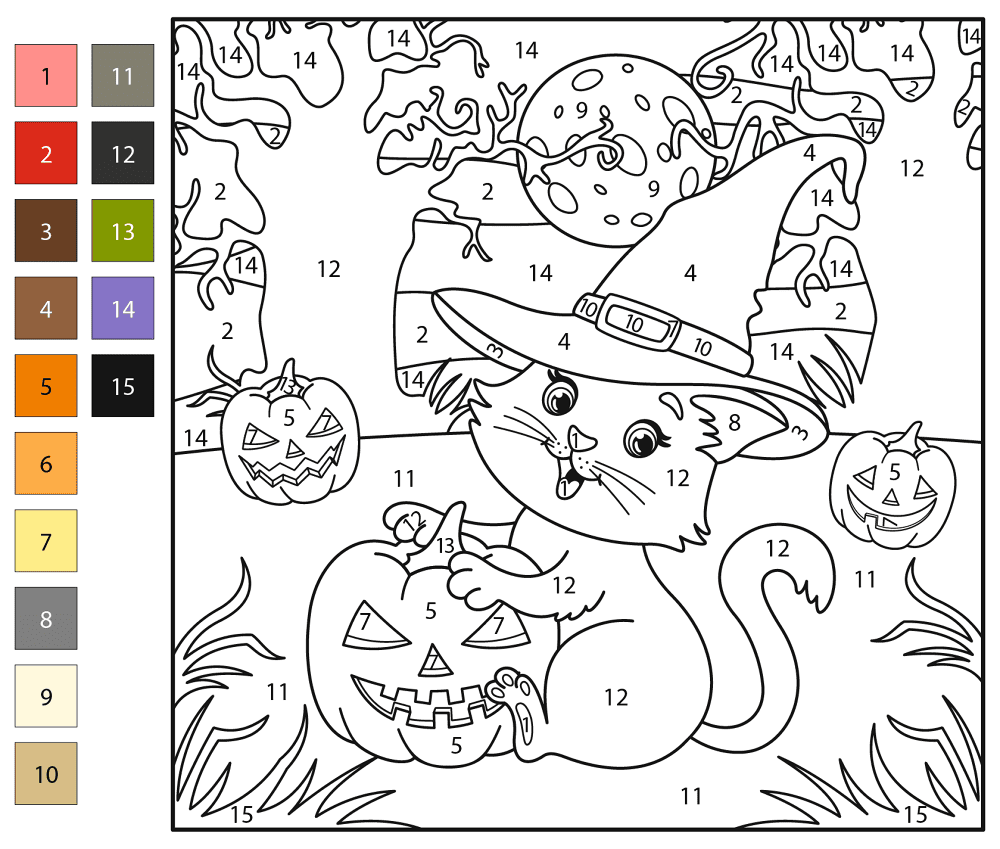Black Cat 1 Color By Number Coloring Page Md Coloring Page — Free Printable — free printable coloring page